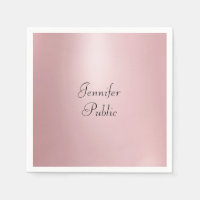 Trendy Modern Elegant Rose Gold Handwritten Script Napkins