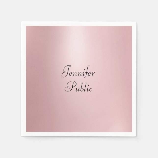 Trendy Modern Elegant Rose Gold Handwritten Script Napkins (Front)