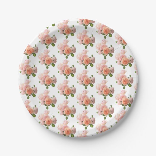 Trendy Modern Elegant Roses Design Template Paper Plates (Front)