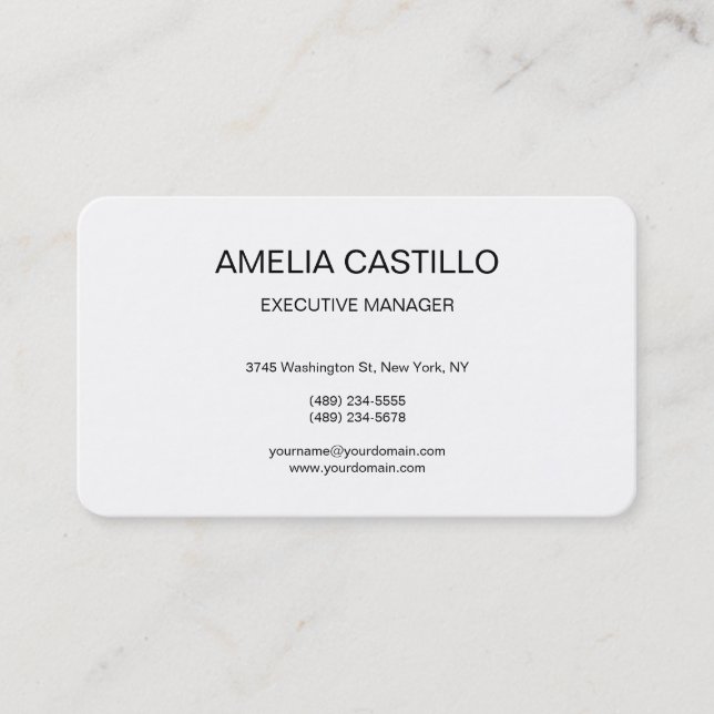 Trendy Modern Elegant Simple Black White Business Card (Front)