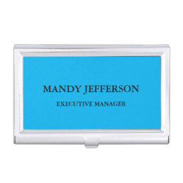 Trendy Modern Elegant Simple Blue Add Your Name Business Card Case