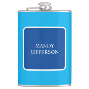 Trendy Modern Elegant Simple Blue Add Your Name Flask