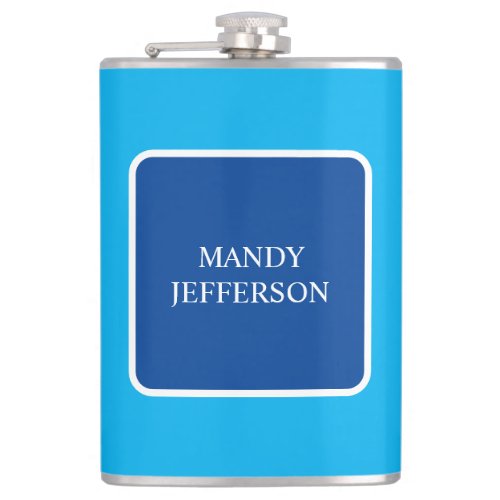 Trendy Modern Elegant Simple Blue Add Your Name Flask