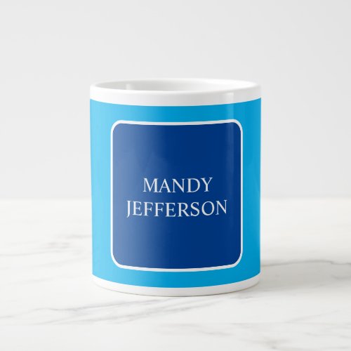 Trendy Modern Elegant Simple Blue Add Your Name Giant Coffee Mug
