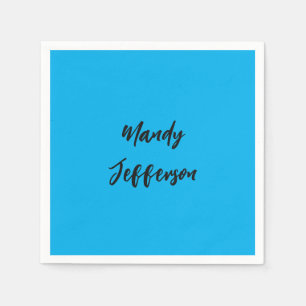 Trendy Modern Elegant Simple Blue Add Your Name Napkins