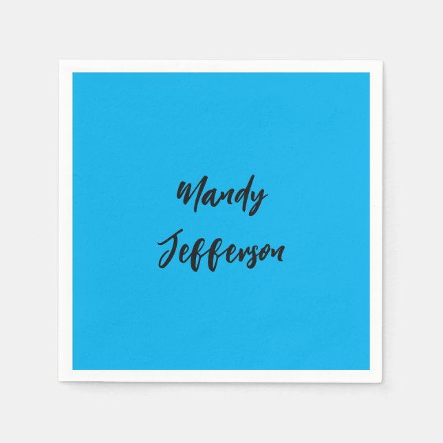Trendy Modern Elegant Simple Blue Add Your Name Napkins (Front)