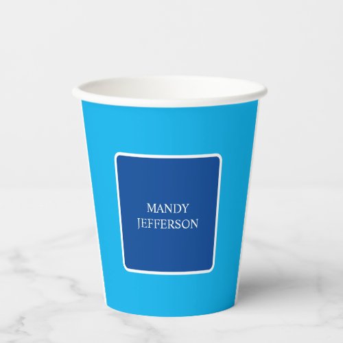 Trendy Modern Elegant Simple Blue Add Your Name Paper Cups