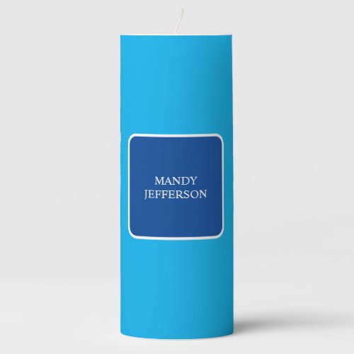 Trendy Modern Elegant Simple Blue Add Your Name Pillar Candle