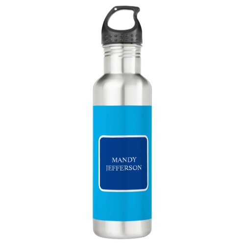 Trendy Modern Elegant Simple Blue Add Your Name Stainless Steel Water Bottle