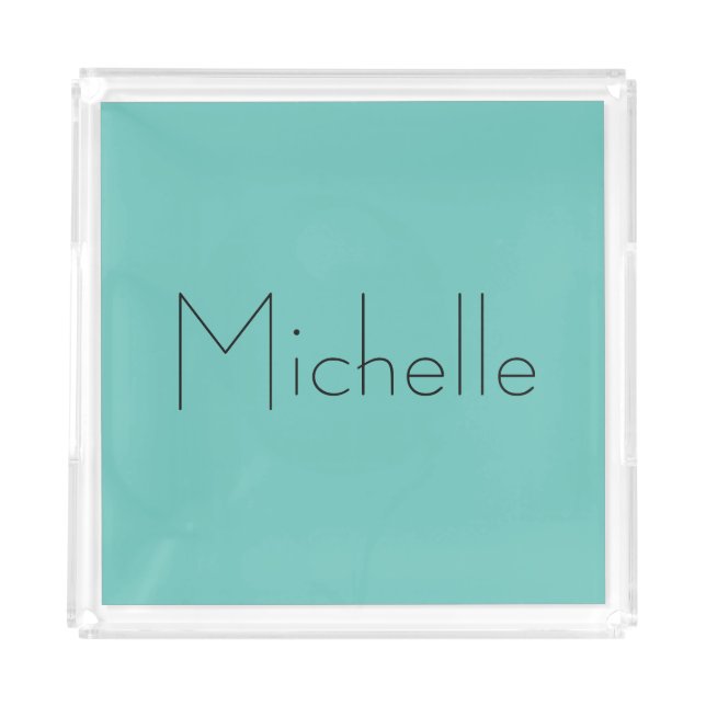 Trendy Modern Elegant Simple Blue Your Name Acrylic Tray (Front)