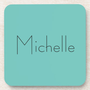 Trendy Modern Elegant Simple Blue Your Name Beverage Coaster