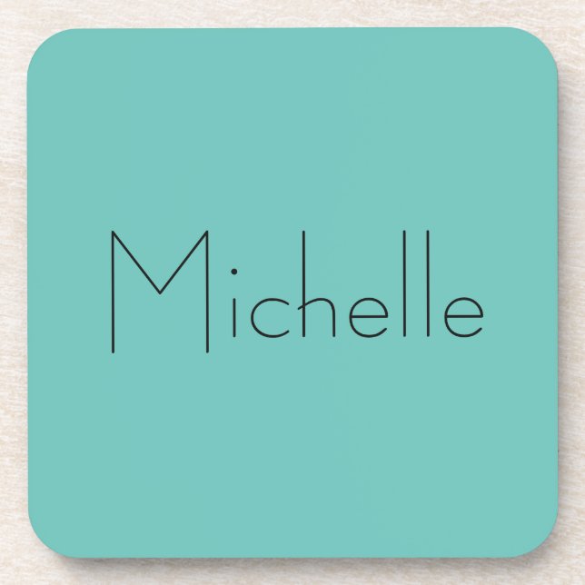 Trendy Modern Elegant Simple Blue Your Name Beverage Coaster (Front)