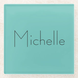 Trendy Modern Elegant Simple Blue Your Name Glass Coaster