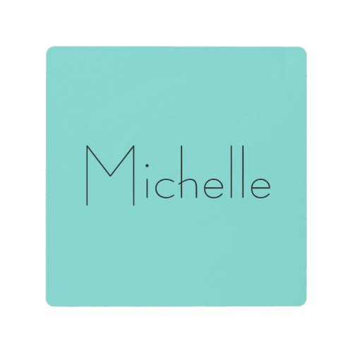 Trendy Modern Elegant Simple Blue Your Name Metal Print