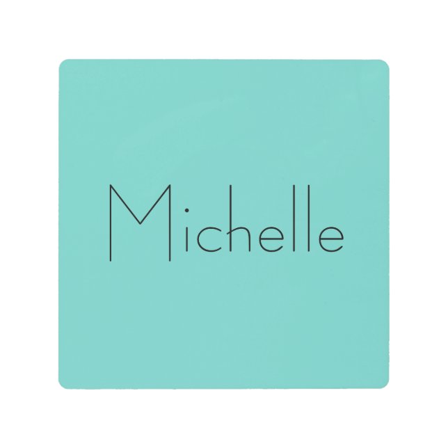Trendy Modern Elegant Simple Blue Your Name Metal Print (Front)