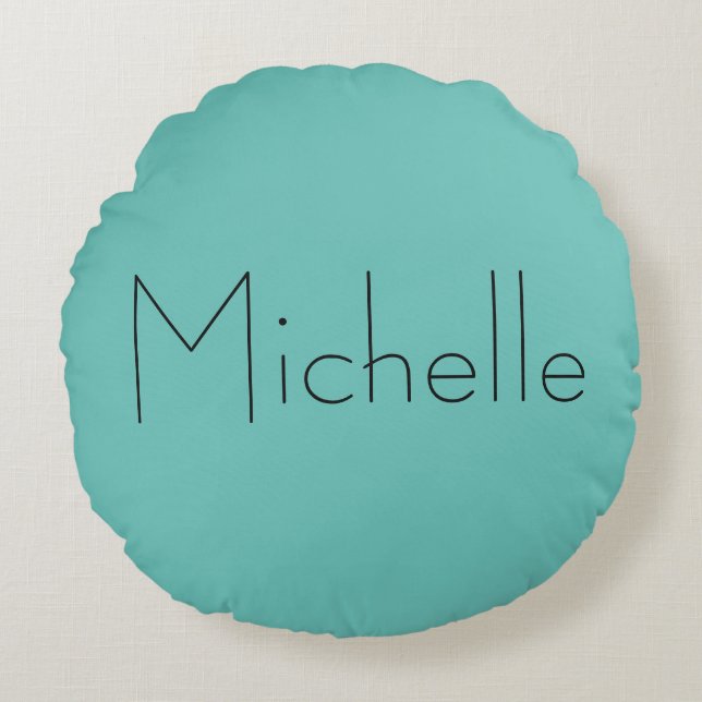 Trendy Modern Elegant Simple Blue Your Name Round Pillow (Front)