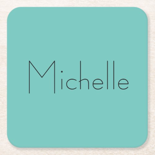 Trendy Modern Elegant Simple Blue Your Name Square Paper Coaster