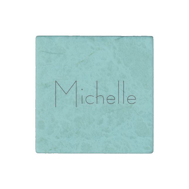 Trendy Modern Elegant Simple Blue Your Name Stone Magnet (Front)