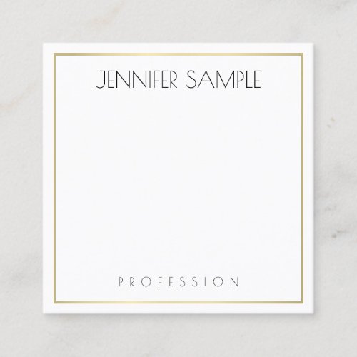Trendy Modern Elegant Simple Gold White Template Square Business Card