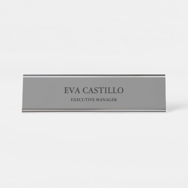 Trendy Modern Elegant Simple Manager Premium Grey Desk Name Plate (Front)