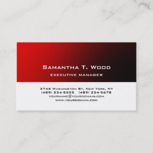 Trendy Modern Elegant Simple Red White Manager Business Card