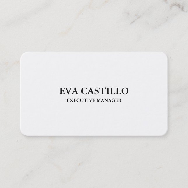 Trendy Modern Elegant Simple White Manager Business Card (Front)