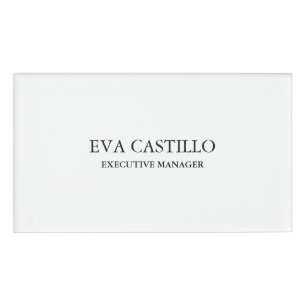 Trendy Modern Elegant Simple White Manager Name Tag