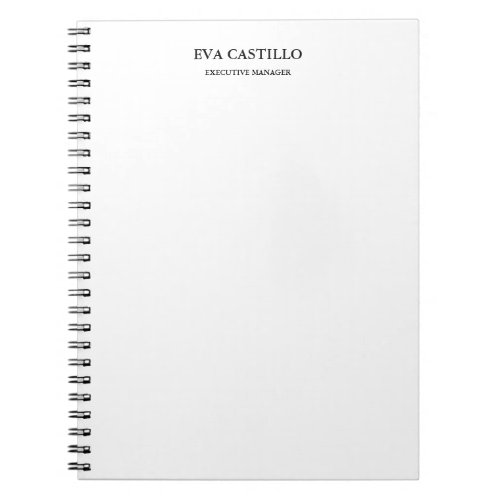 Trendy Modern Elegant Simple White Manager Notebook