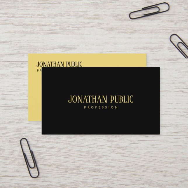 Trendy Modern Elegant Sleek Template Black & Gold Business Card (Front/Back In Situ)