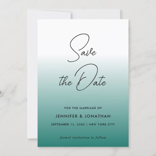 Trendy Modern Elegant Teal Simple Calligraphy Save The Date