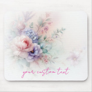 Trendy Modern Elegant Watercolor Flowers Painting Mouse Pad