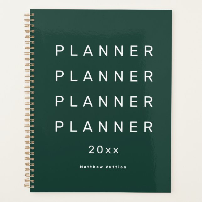 Trendy Modern Emerald Green Weekly Dated Planner (Front)