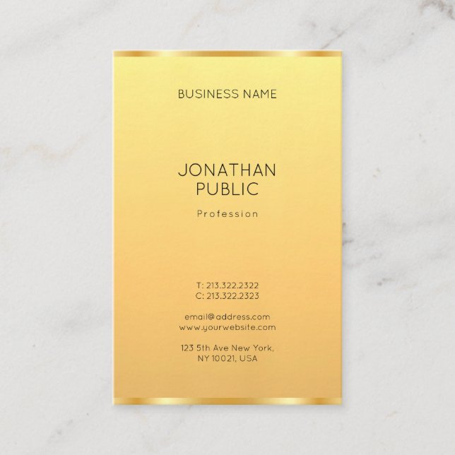 Trendy Modern Faux Gold Elegant Simple Template Business Card (Front)