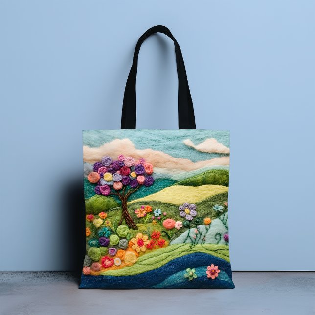 Trendy Modern Felted Floral Landscape Tote Bag (Creator Uploaded)