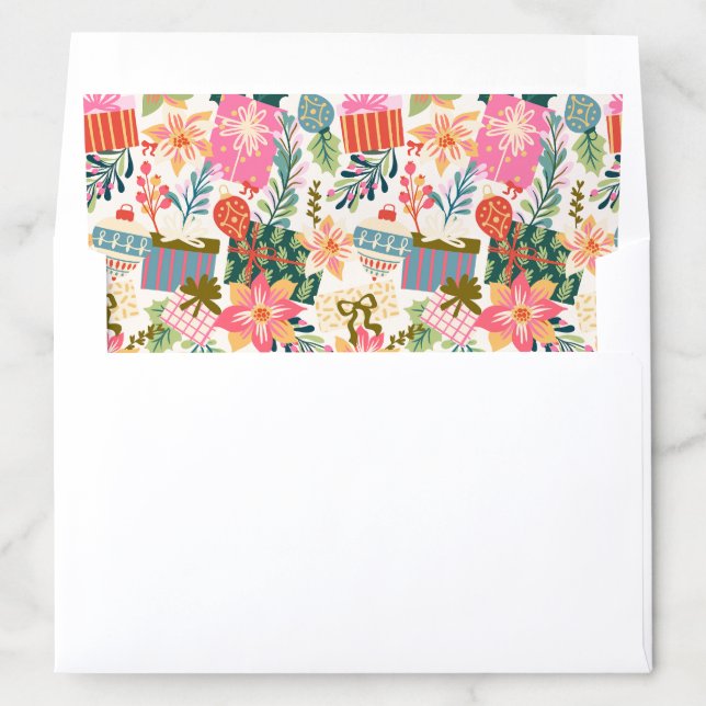 trendy modern festive pattern christmas card envelope liner (In Envelope)