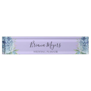 Trendy Modern Floral Lavender Hydrangeas Business Desk Name Plate