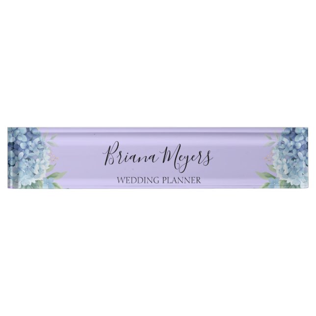 Trendy Modern Floral Lavender Hydrangeas Business Desk Name Plate (Front)