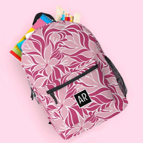 Trendy Modern Floral Pattern Monogram Cool Pink   Printed Backpack