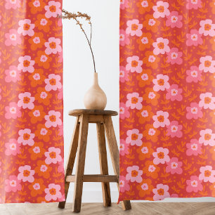 Trendy Modern Floral Red Pink Orange Pattern Blackout Curtains