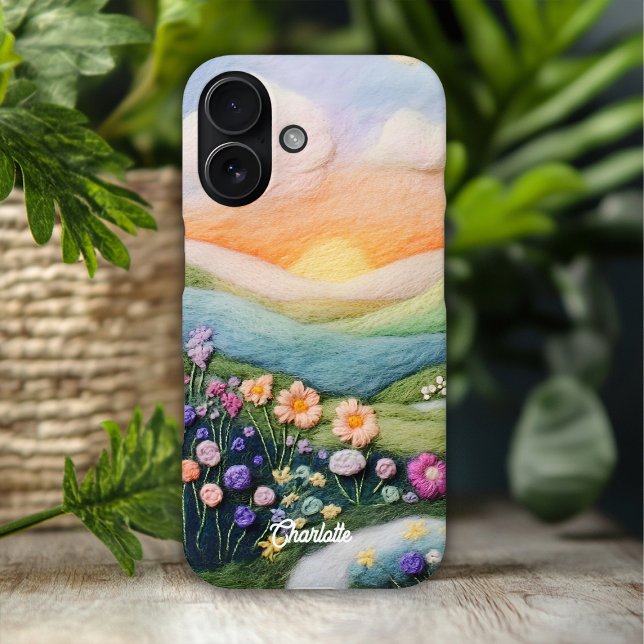Trendy Modern Floral Sunset Personalized Name Case-Mate iPhone Case (Creator Uploaded)
