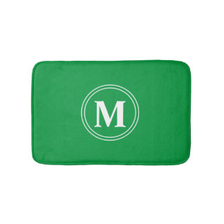 Trendy Modern Forest Green Custom Monogram Bath Mat