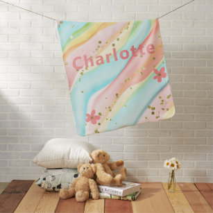 Trendy Modern Girly Glitter Floral Personalized Baby Blanket
