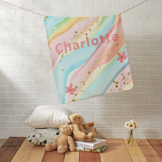 Trendy Modern Girly Glitter Floral Personalized Baby Blanket (In Situ)