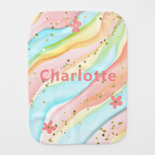 Trendy Modern Girly Glitter Floral Personalized Baby Burp Cloth