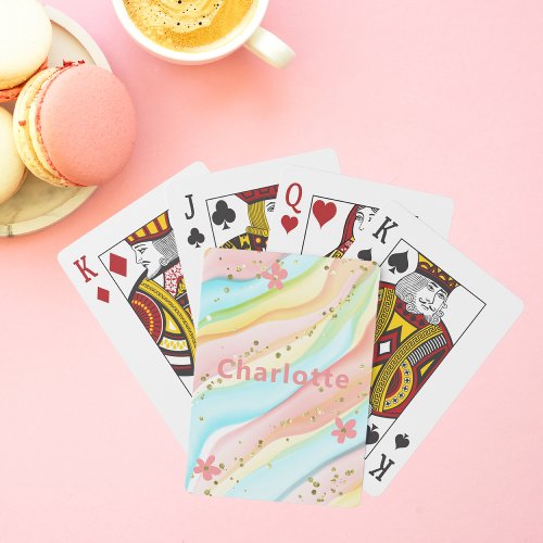 Trendy Modern Girly Glitter Floral Personalized Poker Cards