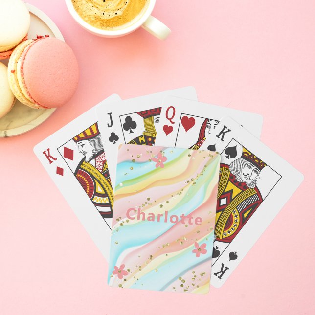 Trendy Modern Girly Glitter Floral Personalized Poker Cards (Creator Uploaded)