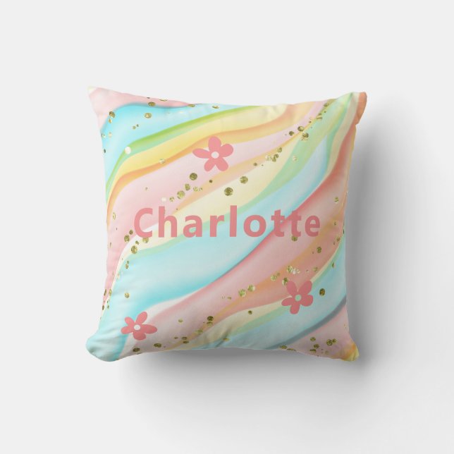 Trendy Modern Girly Glitter Floral Personalized Throw Pillow (Front)