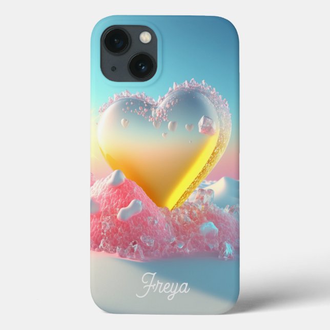 Trendy Modern Girly Love Heart Personalized Name Case-Mate iPhone Case (Back)