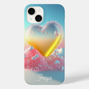 Trendy Modern Girly Love Heart Personalized Name Case-Mate iPhone 14 Case