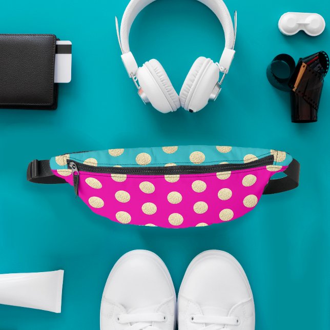 Trendy Modern Girly Pink Aqua Glittery Polka Dots  Fanny Pack (Creator Uploaded)